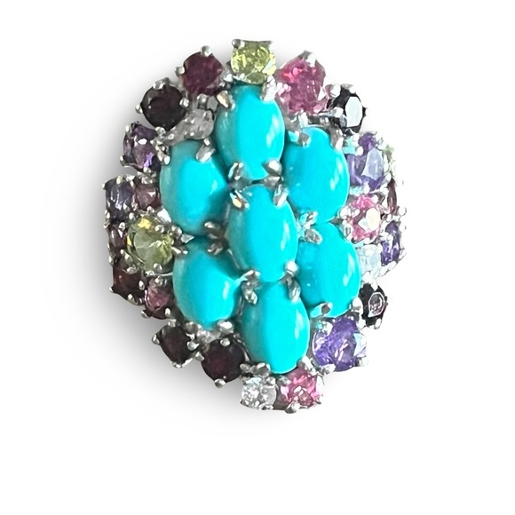 Sleeping Beauty Turquoise and Multicolor Gemstone Halo Ring Size 8